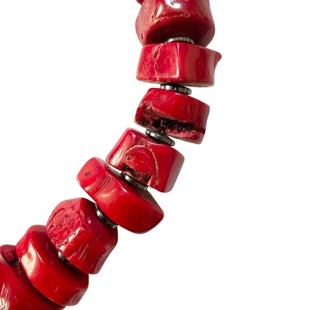 Chunky Red Coral Statement Necklace Sterling Silver Pendant 20” 10.3oz‎ - Picture 8 of 14